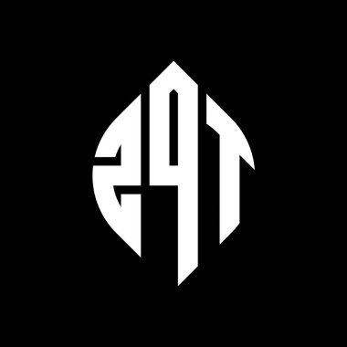 Çember ve elips şekilli ZQT daire harf logosu tasarımı. Tipografik biçimli ZQT elips harfleri. Üç baş harf daire şeklinde bir logo oluşturuyor. ZQT Çember Amblemi Soyut Monogram Harf İşaretleyici Vektörü.