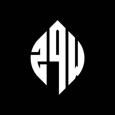 Çember ve elips şekilli ZQW daire harf logosu tasarımı. Tipografik biçimli ZQW elips harfleri. Üç baş harf daire şeklinde bir logo oluşturuyor. ZQW Çember Amblemi Soyut Monogram Harf İşaretleyici Vektörü.