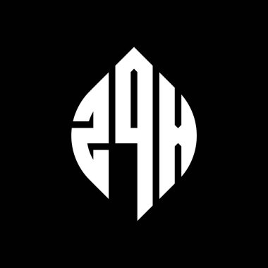 Çember ve elips şekilli ZQX daire harf logosu tasarımı. Tipografik biçimli ZQX elips harfleri. Üç baş harf daire şeklinde bir logo oluşturuyor. ZQX Çember Amblemi Soyut Monogram Harf İşaretleyici Vektörü.