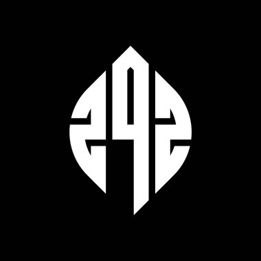 Çember ve elips şekilli ZQZ daire harf logosu tasarımı. Tipografik biçimli ZQZ elips harfleri. Üç baş harf daire şeklinde bir logo oluşturuyor. ZQZ Çember Amblemi Soyut Monogram Harf İşaretleyici Vektörü.