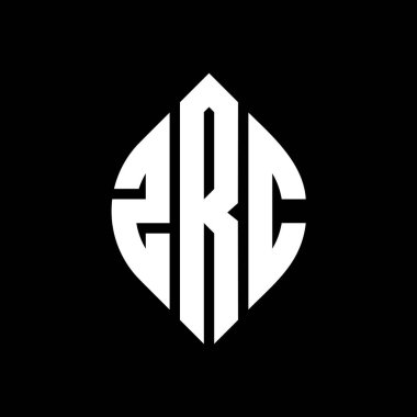 Çember ve elips şekilli ZRC daire harf logosu tasarımı. Tipografik biçimli ZRC elips harfleri. Üç baş harf daire şeklinde bir logo oluşturuyor. ZRC Çember Amblemi Soyut Monogram Harf İşaretleyici Vektörü.