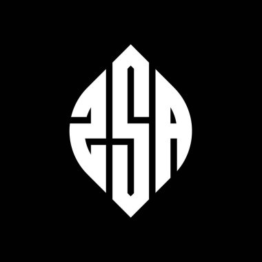 Çember ve elips şekilli ZSA daire harf logosu tasarımı. Typographic tarzında ZSA elips harfleri. Üç baş harf daire şeklinde bir logo oluşturuyor. ZSA Çemberi Amblemi Soyut Monogram Harf İşaretleme Vektörü.