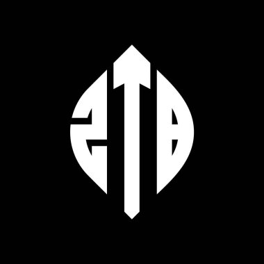 Çember ve elips şekilli ZTB daire harf logosu tasarımı. Tipografik biçimli ZTB elips harfleri. Üç baş harf daire şeklinde bir logo oluşturuyor. ZTB Çember Amblemi Soyut Monogram Harf İşaretleyici Vektörü.