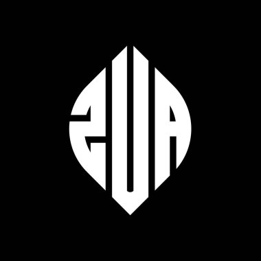 Çember ve elips şekilli ZUA daire harf logosu tasarımı. Typographic tarzında ZUA elips harfleri. Üç baş harf daire şeklinde bir logo oluşturuyor. ZUA Çember Amblemi Soyut Monogram Harf İşaretleyici Vektörü.