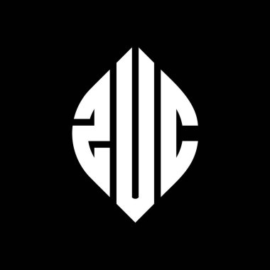 Çember ve elips şekilli ZUC daire harf logosu tasarımı. Typographic tarzında ZUC elips harfleri. Üç baş harf daire şeklinde bir logo oluşturuyor. ZUC Çember Amblemi Soyut Monogram Harf İşaretleyici Vektörü.