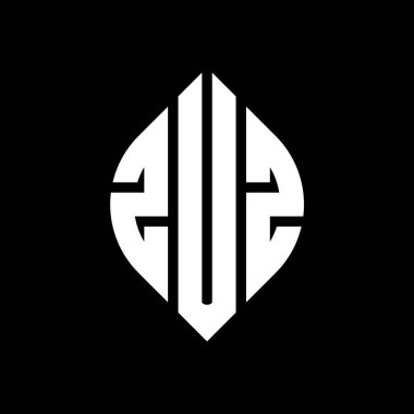Çember ve elips şekilli ZUZ daire harf logosu tasarımı. Typographic tarzında ZUZ elips harfleri. Üç baş harf daire şeklinde bir logo oluşturuyor. ZUZ Çember Amblemi Soyut Monogram Harf İşaretleyici Vektörü.