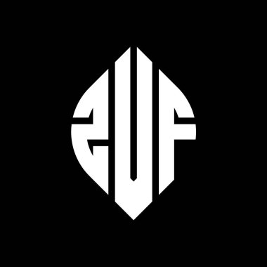 Daire ve elips şekilli ZVF daire harf logosu tasarımı. Tipografik tarzda ZVF elips harfleri. Üç baş harf daire şeklinde bir logo oluşturuyor. ZVF Çember Amblemi Soyut Monogram Harf İşaretleyici Vektörü.