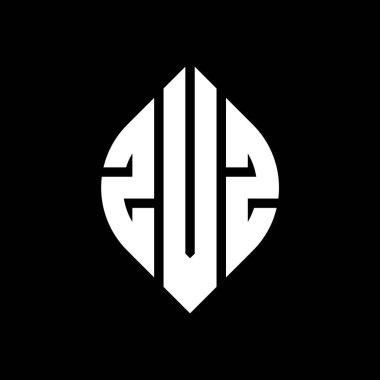 Çember ve elips şekilli ZVZ daire harf logosu tasarımı. Tipografik biçimli ZVZ elips harfleri. Üç baş harf daire şeklinde bir logo oluşturuyor. ZVZ Çember Amblemi Soyut Monogram Harf İşaretleyici Vektörü.