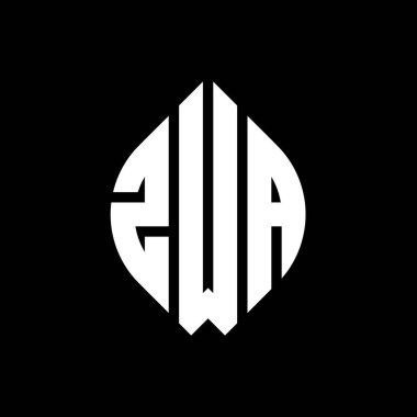 Çember ve elips şekilli ZWA daire harf logosu tasarımı. Tipografik tarzda ZWA elips harfleri. Üç baş harf daire şeklinde bir logo oluşturuyor. ZWA Çember Amblemi Soyut Monogram Harf İşaretleyici Vektörü.