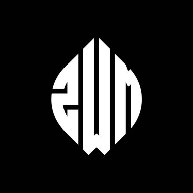 Çember ve elips şekilli ZWM daire harf logosu tasarımı. Tipografik tarzda ZWM elips harfleri. Üç baş harf daire şeklinde bir logo oluşturuyor. ZWM Çember Amblemi Soyut Monogram Harf İşaretleyici Vektörü.