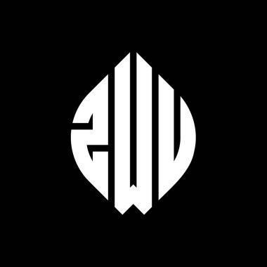 Çember ve elips şekilli ZWU daire harf logosu tasarımı. Tipografik tarzda ZWU elips harfleri. Üç baş harf daire şeklinde bir logo oluşturuyor. ZWU Çember Amblemi Soyut Monogram Harf İşaretleyici Vektörü.