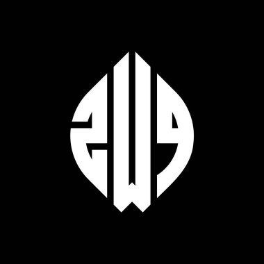 Çember ve elips şekilli ZWQ daire harf logosu tasarımı. Typographic tarzında ZWQ elips harfleri. Üç baş harf daire şeklinde bir logo oluşturuyor. ZWQ Çemberi Amblemi Soyut Monogram Harf İşaretleyici Vektörü.