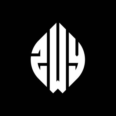 Çember ve elips şekilli ZWY daire harf logosu tasarımı. Typographic tarzında ZWY elips harfleri. Üç baş harf daire şeklinde bir logo oluşturuyor. ZWY Çember Amblemi Soyut Monogram Harf İşaretleyici Vektörü.