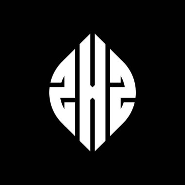 Çember ve elips şekilli ZXZ daire harf logosu tasarımı. Tipografik biçimli ZXZ elips harfleri. Üç baş harf daire şeklinde bir logo oluşturuyor. ZXZ Çember Amblemi Soyut Monogram Harf İşaretleme Vektörü.