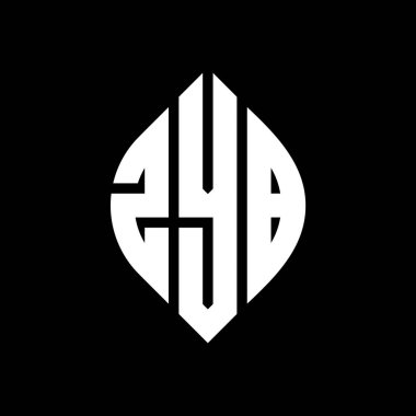 Çember ve elips şekilli ZYB daire harf logosu tasarımı. Typographic tarzında ZYB elips harfleri. Üç baş harf daire şeklinde bir logo oluşturuyor. ZYB Çember Amblemi Soyut Monogram Harf İşaretleyici Vektörü.