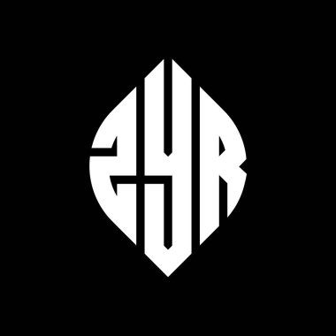 Çember ve elips şekilli ZYR daire harf logosu tasarımı. Typographic tarzında ZYR elips harfleri. Üç baş harf daire şeklinde bir logo oluşturuyor. ZYR Çember Amblemi Soyut Monogram Harf İşaretleyici Vektörü.