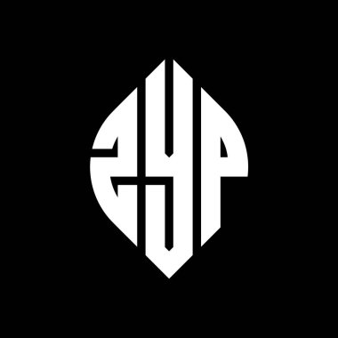 Çember ve elips şekilli ZYP daire harf logosu tasarımı. Tipografik biçimli ZYP elips harfleri. Üç baş harf daire şeklinde bir logo oluşturuyor. ZYP Çember Amblemi Soyut Monogram Harf İşaretleyici Vektörü.
