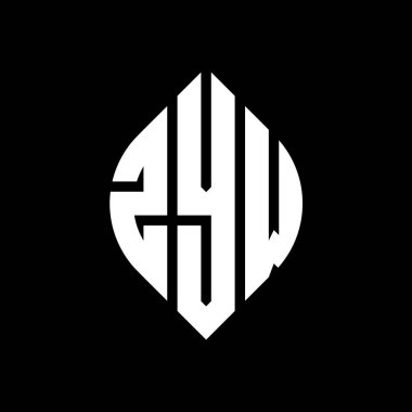Çember ve elips şekilli ZYW daire harf logosu tasarımı. Typographic tarzında ZYW elips harfleri. Üç baş harf daire şeklinde bir logo oluşturuyor. ZYW Çember Amblemi Soyut Monogram Harf İşaretleyici Vektörü.