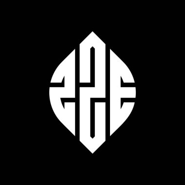 Çember ve elips şekilli ZZE daire harf logosu tasarımı. Typographic tarzında ZZE elips harfleri. Üç baş harf daire şeklinde bir logo oluşturuyor. ZZE Çember Amblemi Soyut Monogram Harf İşaretleyici Vektörü.