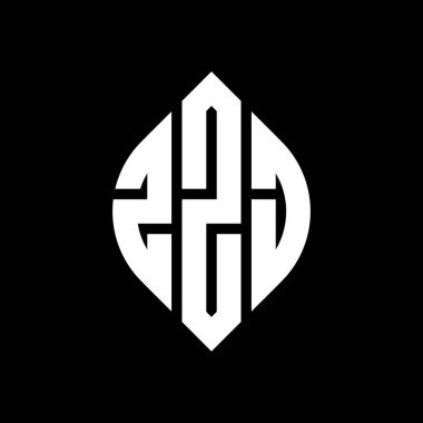 Çember ve elips şekilli ZZJ daire harf logosu tasarımı. Typographic tarzında ZZJ elips harfleri. Üç baş harf daire şeklinde bir logo oluşturuyor. ZZJ Çember Amblemi Soyut Monogram Harf İşaretleyici Vektörü.
