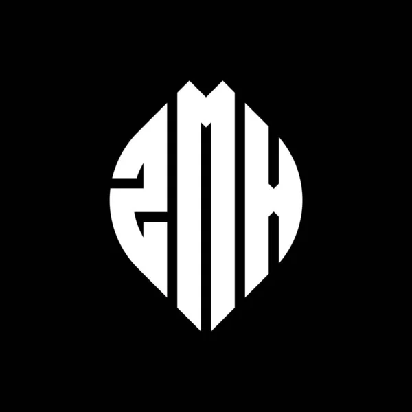 Çember Elips Şekilli Zmx Daire Harf Logosu Tasarımı Tipografik Biçimli — Stok Vektör