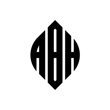 Çember ve elips şekilli ABH daire harf logosu tasarımı. Tipografik şekilli ABH elips harfleri. Üç baş harf daire şeklinde bir logo oluşturuyor. ABH Çember Amblemi Soyut Monogram Harf İşaretleme Vektörü.