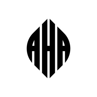 Çember ve elips şekilli AHA daire harf logosu tasarımı. Tipografik şekilli AHA elips harfleri. Üç baş harf daire şeklinde bir logo oluşturuyor. AHA Çember Amblemi Soyut Monogram Harf İşaretleyici Vektörü.