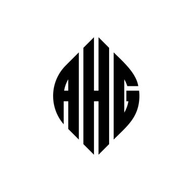 Çember ve elips şekilli AHG daire harf logosu tasarımı. Tipografik biçimli AHG elips harfleri. Üç baş harf daire şeklinde bir logo oluşturuyor. AHG Çember Amblemi Soyut Monogram Harf İşaretleyici Vektörü.