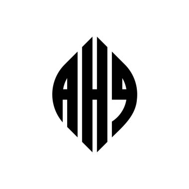 Çember ve elips şekilli AHQ daire harf logosu tasarımı. AHQ elips harfleri tipografik tarzda. Üç baş harf daire şeklinde bir logo oluşturuyor. AHQ Çember Amblemi Soyut Monogram Harf İşaretleyici Vektörü.