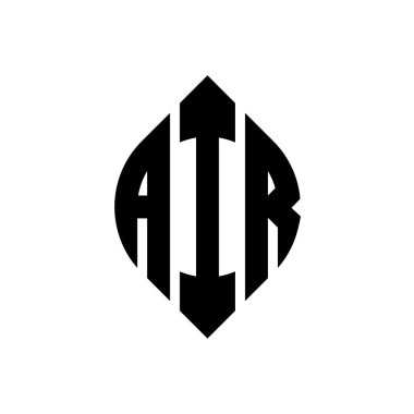 Dairesel ve elips şekilli AIR daire harf logosu tasarımı. Tipografik şekilli hava elips harfleri. Üç baş harf daire şeklinde bir logo oluşturuyor. AIR Çemberi Amblemi Soyut Monogram Harf İşaretleme Vektörü.