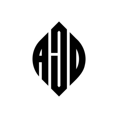 Çember ve elips şekilli AJD daire harf logosu tasarımı. Tipografik biçimli AJD elips harfleri. Üç baş harf daire şeklinde bir logo oluşturuyor. AJD Çember Amblemi Soyut Monogram Harf İşaretleyici Vektörü.