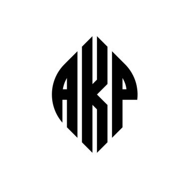 Çember şeklinde ve elips şeklinde AKP daire şeklinde harf logosu tasarımı. AKP elips harfleri tipografik tarzda. Üç baş harf daire şeklinde bir logo oluşturuyor. AKP Çemberi Soyut Monogram Harf Vektörü.