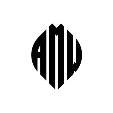 Çember ve elips şekilli AMW daire harf logosu tasarımı. Tipografik şekilli AMW elips harfleri. Üç baş harf daire şeklinde bir logo oluşturuyor. AMW Çember Amblemi Soyut Monogram Harf İşaretleme Vektörü.