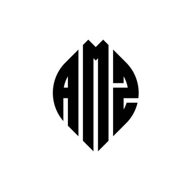 Çember ve elips şekilli AMZ daire harf logosu tasarımı. Tipografik şekilli AMZ elips harfleri. Üç baş harf daire şeklinde bir logo oluşturuyor. AMZ Çember Amblemi Soyut Monogram Harf İşaretleme Vektörü.