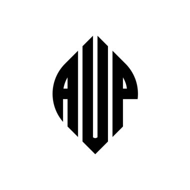 Çember ve elips şekilli AUP daire harf logosu tasarımı. Tipografik biçimli AUP elips harfleri. Üç baş harf daire şeklinde bir logo oluşturuyor. AUP Çember Amblemi Soyut Monogram Harf İşaretleme Vektörü.