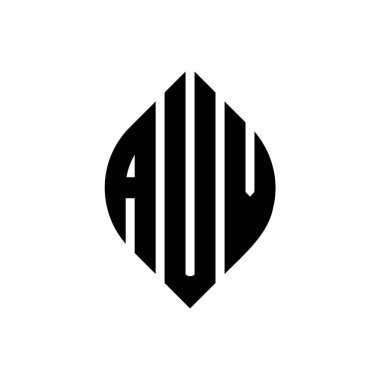 Dairesel ve elips şekilli AUV daire harf logosu tasarımı. Tipografik biçimli AUV elips harfleri. Üç baş harf daire şeklinde bir logo oluşturuyor. AUV Çember Amblemi Soyut Monogram Harf İşaretleyici Vektörü.