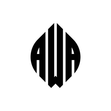 Çember ve elips şekilli AWA daire harf logosu tasarımı. Tipografik tarzda AWA elips harfleri. Üç baş harf daire şeklinde bir logo oluşturuyor. AWA Çember Amblemi Soyut Monogram Harf İşaretleyici Vektörü.
