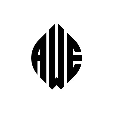 Çember ve elips şekilli AWE daire harf logosu tasarımı. AWE elips harfleri tipografik tarzda. Üç baş harf daire şeklinde bir logo oluşturuyor. AWE Çember Amblemi Soyut Monogram Harf İşaretleme Vektörü.