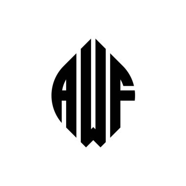 Çember ve elips şekilli AWF daire harf logosu tasarımı. Tipografik tarzda AWF elips harfleri. Üç baş harf daire şeklinde bir logo oluşturuyor. AWF Çember Amblemi Soyut Monogram Harf İşaretleyici Vektörü.