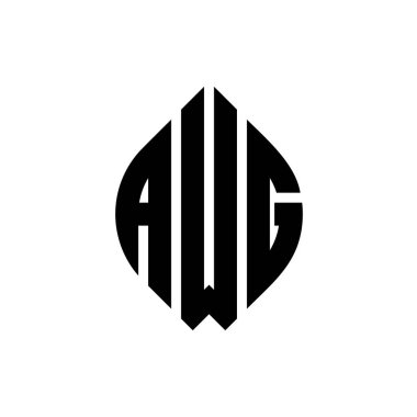 Çember ve elips şekilli AWG daire harf logosu tasarımı. Tipografik biçimli AWG elips harfleri. Üç baş harf daire şeklinde bir logo oluşturuyor. AWG Çember Amblemi Soyut Monogram Harf İşaretleyici Vektörü.