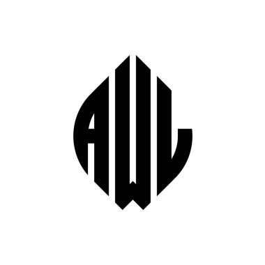 Çember ve elips şekilli AWL daire harf logosu tasarımı. Tipografik biçimli AWL elips harfleri. Üç baş harf daire şeklinde bir logo oluşturuyor. AWL Çember Amblemi Soyut Monogram Harf İşaretleyici Vektörü.