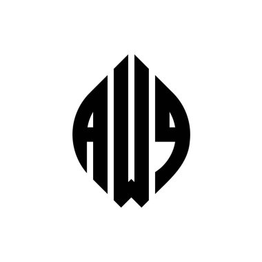 Çember ve elips şekilli AWQ daire harf logosu tasarımı. Tipografik tarzda AWQ elips harfleri. Üç baş harf daire şeklinde bir logo oluşturuyor. AWQ Çemberi Amblemi Soyut Monogram Harf İşaretleyici Vektörü.