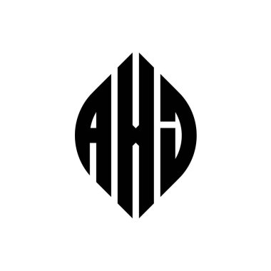 Çember ve elips şekilli AXJ daire harf logosu tasarımı. Tipografik biçimli AXJ elips harfleri. Üç baş harf daire şeklinde bir logo oluşturuyor. AXJ Çember Amblemi Soyut Monogram Harf İşaretleyici Vektörü.