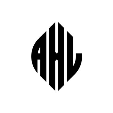 Çember ve elips şekilli AXL daire harf logosu tasarımı. Tipografik biçimli AXL elips harfleri. Üç baş harf daire şeklinde bir logo oluşturuyor. AXL Çember Amblemi Soyut Monogram Harf İşaretleyici Vektörü.