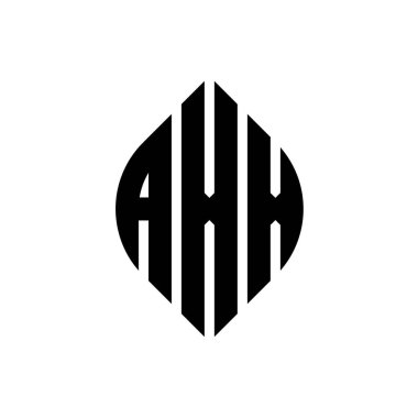 Çember ve elips şekilli AXX daire harf logosu tasarımı. Tipografik biçimli AXX elips harfleri. Üç baş harf daire şeklinde bir logo oluşturuyor. AXX Çember Amblemi Soyut Monogram Harf İşaretleyici Vektörü.