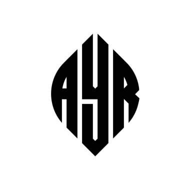 Çember ve elips şekilli AYR daire harf logosu tasarımı. AYR elips harfleri tipografik tarzda. Üç baş harf daire şeklinde bir logo oluşturuyor. AYR Çember Amblemi Soyut Monogram Harf İşaretleyici Vektörü.