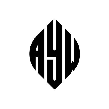 Çember ve elips şekilli AYW daire harf logosu tasarımı. Tipografik biçimli AYW elips harfleri. Üç baş harf daire şeklinde bir logo oluşturuyor. AYW Çember Amblemi Soyut Monogram Harf İşaretleyici Vektörü.