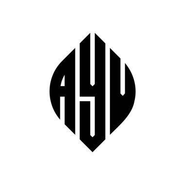 Dairesel ve elips şekilli AYV daire harf logosu tasarımı. Tipografik biçimli AYV elips harfleri. Üç baş harf daire şeklinde bir logo oluşturuyor. AYV Çember Amblemi Soyut Monogram Harf İşaretleyici Vektörü. 