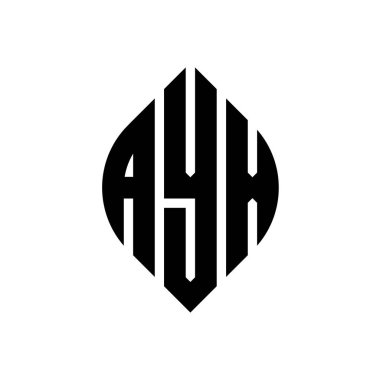 Çember ve elips şekilli AYX daire harf logosu tasarımı. Tipografik biçimli AYX elips harfleri. Üç baş harf daire şeklinde bir logo oluşturuyor. AYX Çember Amblemi Soyut Monogram Harf İşaretleyici Vektörü.