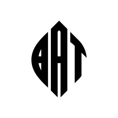 Çember ve elips şekilli BAT daire harf logosu tasarımı. Tipografik tarzda BAT elips harfleri. Üç baş harf daire şeklinde bir logo oluşturuyor. BAT Çemberi Amblemi Soyut Monogram Harf İşaretleyici Vektörü.